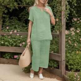 Women's Two Piece Pants Women Outfits Wide Leg Blouse Pockets Sets Casual Solior V Neck Shirt With Loose Pant Suits For Lady