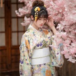 Ethnic Clothing Japanese Style Kimono Bathrobe Mint Green Little Floral Vintage Cute Girl Trip Shoot Dress
