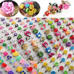 Jewellery Band Rings PINKSEE 10Pcs Mixed Colour Polymer Clay Childrens Flower Finger Ring Cute Fashion Jewellery Gift Adjustable Wholesale WX5.21