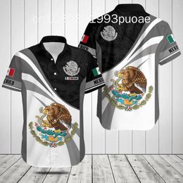 Men's Casual Shirts Mexico Flag 3D Printed For Men Clothes Mexican National Emblem Graphic Short Sleeve Hawaii Sports Lapel Blouse Top
