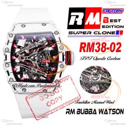 Bubba Watson 38-02 Manual Wind Real Tourbillon Mens Watch RMF White TPT Quartz Carbon Black Skeleton Red Dial Rubber Strap Super Edition Puretime Reloj Hombre PTRM B2