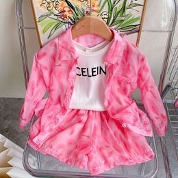 Girls Outfit Sets Summer Cool Blouse Shirt+shorts Clothing Set Children Suits New Toddler Girl Clothes 2Pcs 2-7Yrs L2405