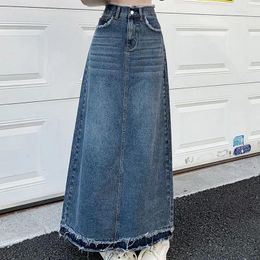 Skirts Summer Street Style Rough Edge Skirt Korean Version Women Retro Casual High-waisted A-line Temperament Loose Denim