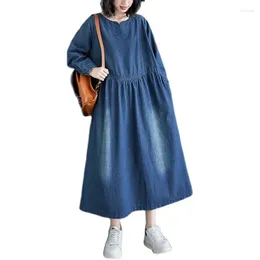 Casual Dresses Denim Dress Women Long Sleeve Pullover 2024 Spring Autumn Korean Loose Femme Clothing Female Jeans Shirt Robes C133