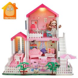 Doll House Accessories Princess Villa DIY Simulation Assembly Doll House Pink Castle Pretend to Play Doll Games Girl Birthday Gift Education Toys Q240522