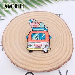 Brooches Cartoon Sweet Love Bus Car Enamel Pins Seaside Vacation Swimming Ring Surf Alloy Brooch Badge Fashion Jewelry Gift For Friends