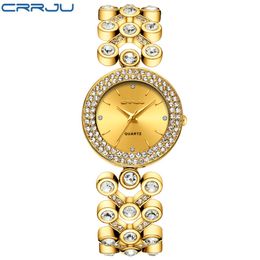 Women Crystal Diamond Quartz Wristwatches Ladies Luxury Gold Stainless Steel band Watches Famous Brand CRRJU Relojes Mujer 249K