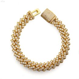 Hip Hop 10mm Cuban Chain Bracelet Moissanite Iced Out Gold Plated Link in Stock