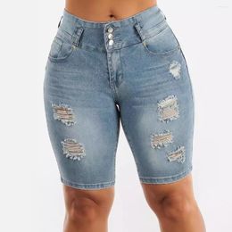 Women's Jeans 2024 Summer Destroyed Hole High Waisted Mini Denim Shorts Casual Women Elastic Slim Bodycon Short