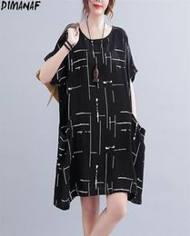 Summer Plus Size Women dress Bat Linen Striped Print Tees Shirt Female Loose Tops Tunic Pockets Oversize 4XL 2105315138794