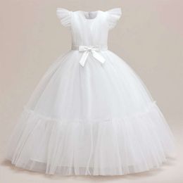 Girls White Gown Bridesmaid Flower Dress For Wedding Teenage Kids Formals Pageant Gala Costume Clothes Vestidos 12 13 14 Yrs L2405