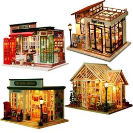 Doll House Accessories Diy Wooden Miniature Building Kit Doll Houses With Furniture Flower Cake House Casa Dollhouse Handmade Toys For Girls Xmas Gifts Q240522
