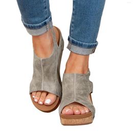 Casual Shoes Summer Solid Hook Loop Sandals Open Toe Wedges Comfortable Beach Daily Suede Back Strap Female