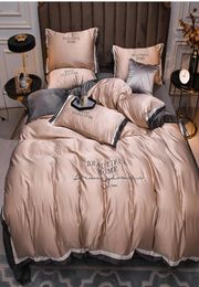 Luxury 4PCS Bedding Set Pillowcases Duvet Cover Flat Sheet Fitted Bed Sheet Smooth Silk Beautiful Home Bedspread King Queen7805878