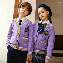 Clothing Sets Spring Autumn Children Sweater Suit Set School Uniforms British Style Knitwear Three Piece For Elementary Students.