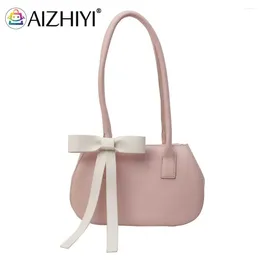 Drawstring Women Small Underarm Bag PU Leather Fashion Shoulder Purse Contrast Colour Travel Handbag Girls Outdoor Daily