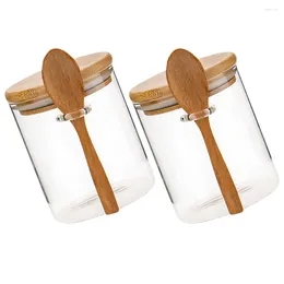 Storage Bottles 2 Pcs Terrarium Tea Canister Jar Lid Bamboo Cover Glass Food Containers Lids Coffee