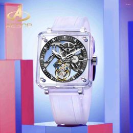 Wristwatches Aesop Transparent Real Flying Tourbillon Luxury Watch Mechanical Watches For Men Skeleton Man Sapphire Mirror