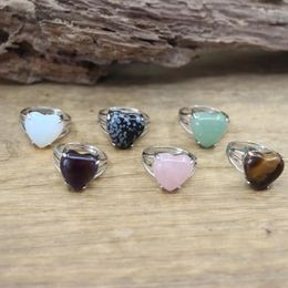 Cluster Rings Heart Gems Stone Adjustable Reiki Healing Rose Quartzs Amethysts Opalite Aventurine Ring Women Jewelry Drop QC4047