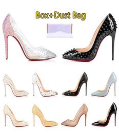 Designer heels Women Lxury Dress shoes fashion Drill High Heel so skate 8cm 10cm 12cm Rivets Patent Leather Suede Party Big Size W9149824