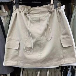 Skirts Solid Colour Casual Women Drawstring High Waist Pockets Jupe 2024 Faldas Mujer De Moda Fashion Summer Y2k Skirt