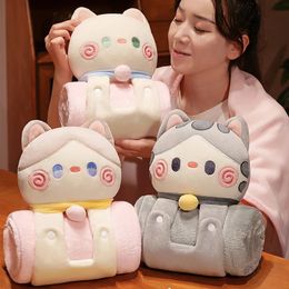 Cartoon Kawaii Embracing Cat Plush Sleeping Pillow Blanket 2-in-1 Cute Animal Soft Filling Sleep Cushion 240507