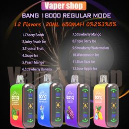 100% Original Bang 18000 Pulse Puffs Disposable E Cigarettes Mesh Coil 20ml Pod 650mAh Battery Rechargeable Electronic Cigs Puff 18K 0% 2% 3% 5% Vape Pen Kit Customizable
