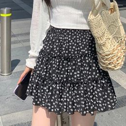 Skirts 1pc 2024 Y2k Retro Floral Print Mini Skirt For Women With High Waisted A-line Slim Fit And Exquisite Ruffle Edge Design