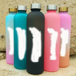 Water Bottles 1000ml 6 Candy Color Frosted Motivational Sports Nutrition Logo Straw Bottle Leak-proof Cup For Office Gym Hiking