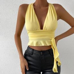 Women's Tanks 2024 Sexy Suspender Backless Tight Fitting Short Top For Sleeveless Off Shoulder Pleated Party Nightclub YSQ22