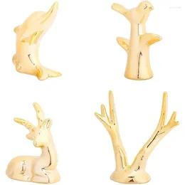 Decorative Plates 4 Styles Gold Animals Ring Holder Porcelain Bird Antlers Christmas Reindeer Dolphin Display Decorations Small