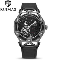 Ruimas Fashion Black Mens Dress Designer Luxury Military Luminous Watches Leather Classic Wrist Watch For Men 3460