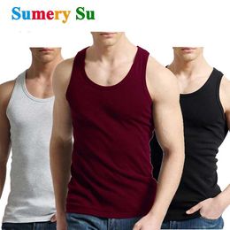 Men's T-Shirts Tank top mens fitness cool summer 100% pure cotton tank top mens sleeveless top gym ultra-thin casual underwear mens gift 9 Colours 1 piece S2452322