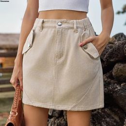 Skirts Low Waist Cargo Skirt Women Elastic Button Mini Denim With Pockets Y2K Streetwear Summer Short
