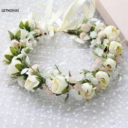 Hair Clips Bride Artificial Flower Crown Headdress Retro Bohemian Hairband Floral Garland Headband Wedding Beach Travel Po Props