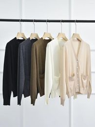 Women's Sweaters Naizaiga 100 Superfine Wool V-neck Long Sleeve 18 Pins 60s Yarn Thin 2024 Spring Gray White Women Cardigans Sweater PZ230