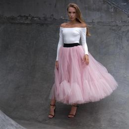 Skirts Pink Simple Casual Classic Women Skirt Ankle Length Tulle Ruffle Layered Evening Pography Custom Made Party