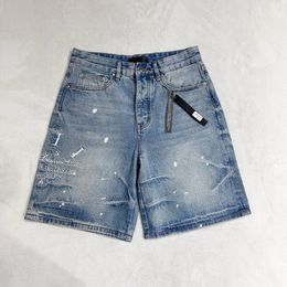 24ss USA Fashion Mens Plus Size Splashing Ink Embroidery Denim Shorts Casual Vintage Washed Styles Shorts Jeans Pants Bottoms 0523
