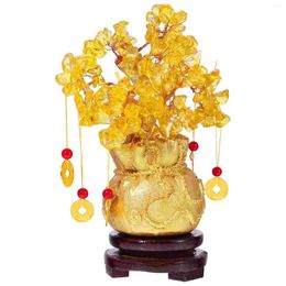 Decorative Flowers Ornaments Money Bonsai Tree Craft Decoration Base Luck Cash Cow Wooden