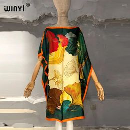 Boho Fashion Print Women Beach Dress Bathing Suit Cover Up Summer For Woman Beachwear Robe De Plage Silk Feeling Kaftan