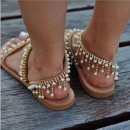 Flat Women's Sandals Summer Fashion Rhinestone Bottomed Beach Shoes Plus Size European and American Leisure Ou 41d