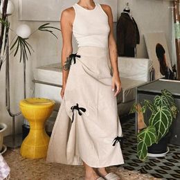 Skirts Harajuku Bow Applique Long Casual Fashion High Waist Back Zipper Design Autumn All-match Hip Faldas