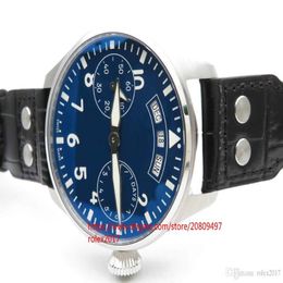 Mens Best Edition Big Pilot 52850 Blue Dial with Numeral markers & Power Reserve Black Leather Automatic Reserve indicator watches 206L