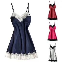 Women's Sleepwear Sexy Lingerie For Women Home Clothes Lace Embroidered Spaghetti Strap Solid Colour Mini Nightdress With Bra Padded