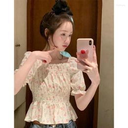 Women's Blouses Casual Summer Women Fashion Off Shoulder Printed Female Slim Print Style Puff Sleeve Daily All-match Tops Q155