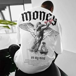 Men's T-Shirts Extra large street clothing mens money angel printed T-shirt short sleeved O-neck T-shirt top summer fashion trend mens loose top S2452322