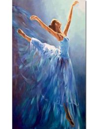 Hand Painted Oil Painting Figure Dancing Ballerina in blue Abstract Modern Beautiful Canvas Art Woman Artwork picture for home dec7223195