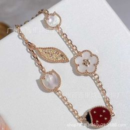 Master designed exquisite Vaned Jewellery bracelet silver ladybird clover lucky beetle red 18K rose gold with Original logo