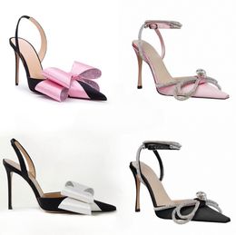 luxury sandals silk bow pump sandals womens leather sole crystal strap decoration womens slim high heels senior designer dinner dress shoe accessories box