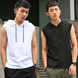 Vest hooded vest mens trend hooded sleeveless t-shirt mens sleeveless hoodie summer vest thin style